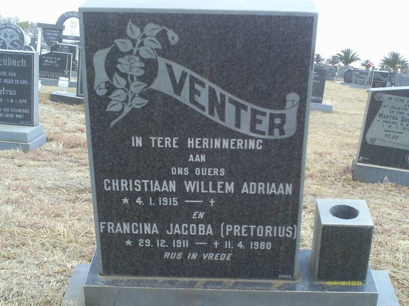 VENTER Christiaan Willem Adriaan 1915- & Francina Jacoba PRETORIUS 1911-1980