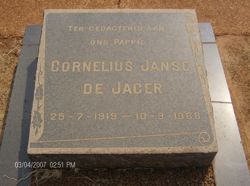 JAGER Cornelius, Janse van 1919-1968