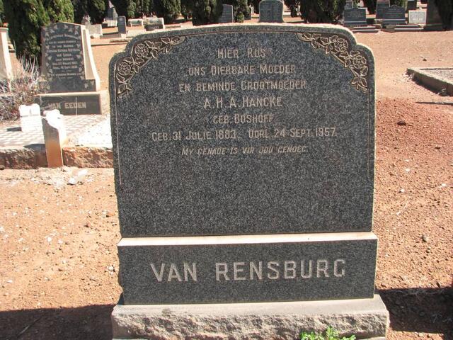 HANCKE A.H.A. formerly van RENSBURG nee BOSHOFF 1883-1957