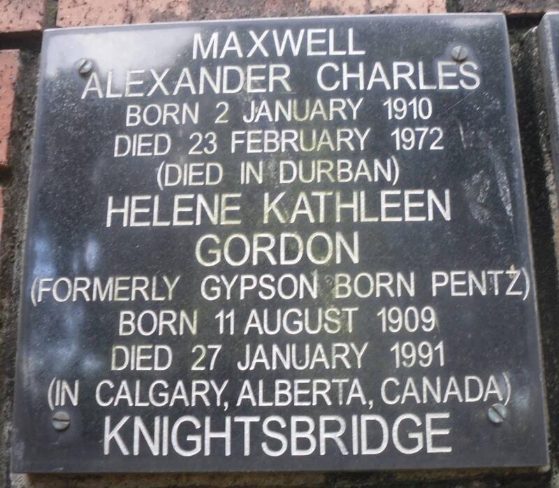KNIGHTSBRIDGE Maxwell Alexander Charles 1910-1972 & Helene Kathleen Gordon GYPSON nee PENTZ 1909-1991