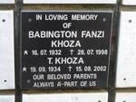 KHOZA Babington Fanzi 1932-1998 & T. 1934-2002