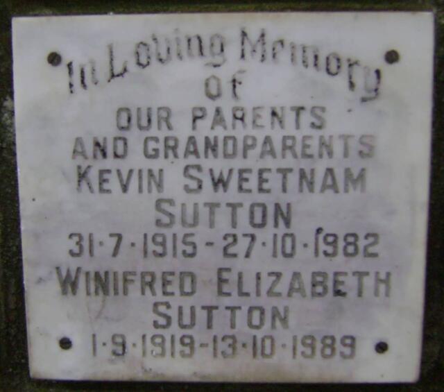SUTTON Kevin Sweetnam 1915-1982 & Winifred Elizabeth 1919-1989