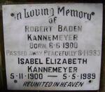 KANNEMEYER Robert Baden 1900-1983 & Isabel Elizabeth 1900-1989