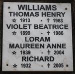 WILLIAMS Thomas Henry 1913-1963 ::  WILLIAMS Violet Beatrice 1899-1986 :: LORAM Richard 1932-2005 & Maureen Anne 1939-2004