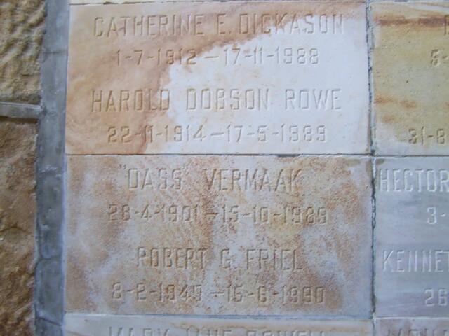 DICKASON Catherine E. 1912-1988 :: FRIEL Robert G. 1940-1990 :: ROWE Harold Dobson 1914-1989 :: VERMAAK Dass 1901-1989