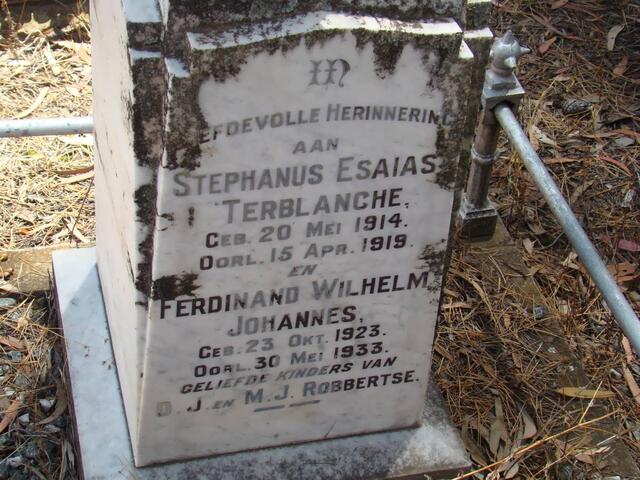 ROBBERTSE Stephanus Esaias Terblanche 1914-1919 :: ROBBERTSE Ferdinand Wilhelm Johannes 1923-1933
