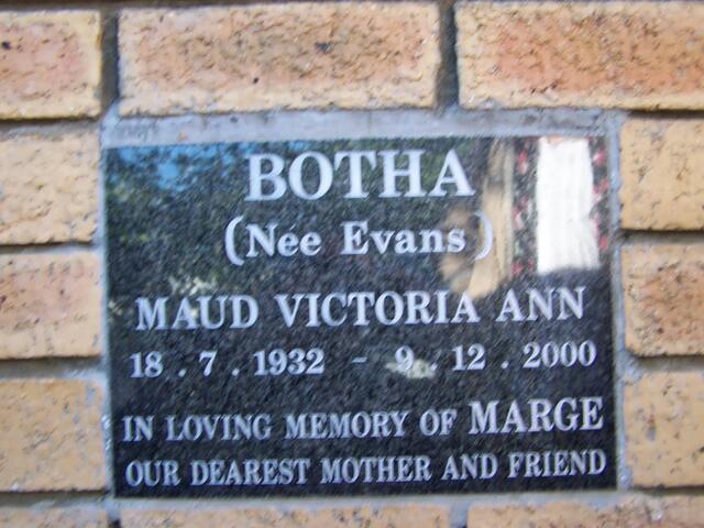BOTHA Maud Victoria Ann nee EVANS 1932-2000