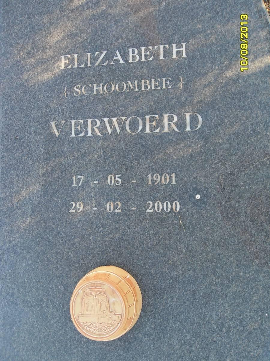 VERWOERD Elizabeth nee SCHOOMBEE 1901-2000