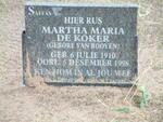 KOKER Martha Maria, de nee VAN ROOYEN 1910-1998