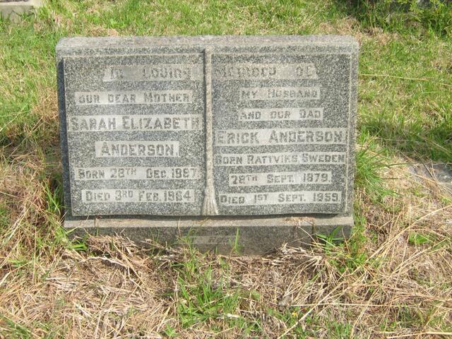 ANDERSON Erick 1879-1959 & Sarah Elizabeth 1887-1964