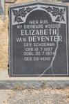 DEVENTER Elizabeth, van nee SCHOEMAN 1887-1974