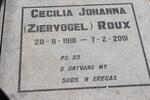 ROUX Cecilia Johanna nee ZIERVOGEL 1910-2001