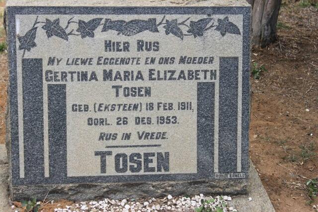 TOSEN Gertina Maria Elizabeth nee EKSTEEN 1911-1953