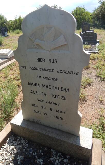 KOTZE Maria Magdalena Aletta nee BRAND 1894-1951