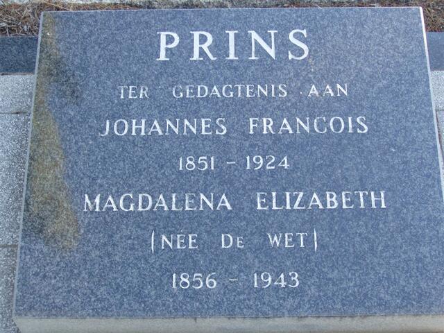 PRINS Johannes Francois 1851-1924 & Magdalena Elizabeth DE WET 1856-1943