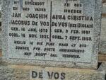 VOS Jan Joachim Jacobus, de 1879-1957 & Anna Christina HUMAN 1881-1959
