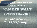 WALT Sophia Cornelia Fredrika, van der 1911-2005