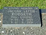 RODSETH Jacoba Lettie nee GOLDIE 1925-1991