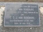 RENSBURG M.J.J., van 1879-1975 & E.S.J. BADENHORST 1882-1936