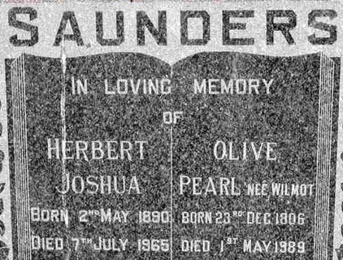 SAUNDERS Herbert Joshua 1890-1965 & Olive Pearl WILMOT 1906-1989