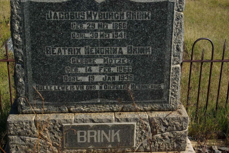 BRINK Jacobus Myburgh 1866-1941 & Beatrix Hendrina KOTZE 1866-1936