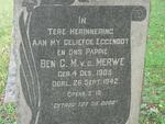 MERWE Ben G.M., v.d. 1905-1942