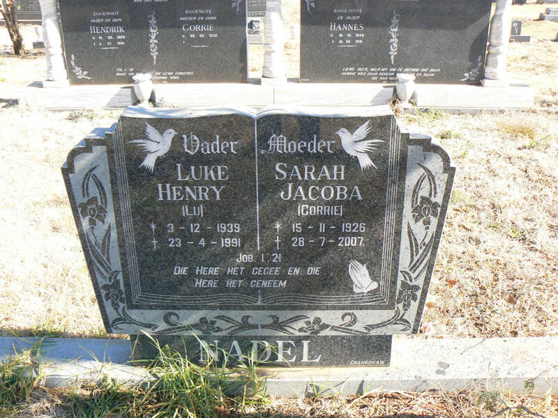 NADEL Luke Henry 1939-1991 & Sarah Jacoba 1926-2007