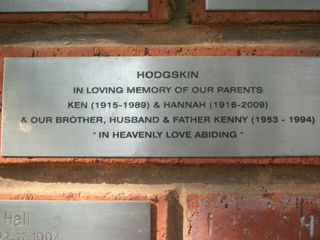 HODGSKIN Ken 1915-1989 & Hannah 1916-2009 :: HODGSKIN Kenny 1953-1994