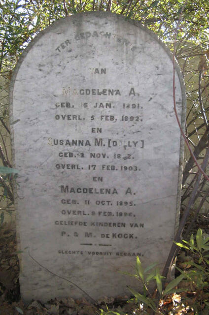 KOCK Magdalena A., de 1891-1892 :: KOCK Susanna M., de 1892-1903 :: KOCK Magdalena A., de 1895-1896