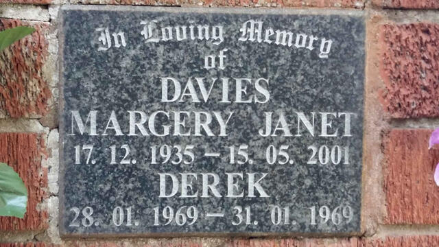 DAVIES Margery Janet 1935-2001 :: DAVIES Derek 1969-1969