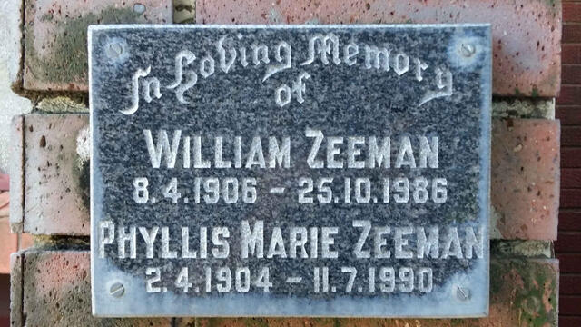 ZEEMAN William 1906-1986 & Phyllis Marie 1904-1990