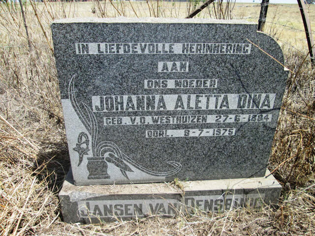 RENSBURG Johanna Aletta Dina, Jansen van nee V.D. WESTHUIZEN 1884-1975