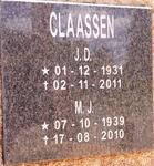 CLAASSEN J.D. 1931-2011 & M.J. 1939-2010
