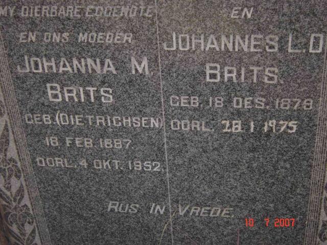BRITS Johannes L.D. 1879-1975 & Johanna M. DIETRICHSEN 1887-1952