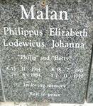 MALAN Philippus Lodewicus 1914-1984 & Elizabeth Johanna 1921-1998