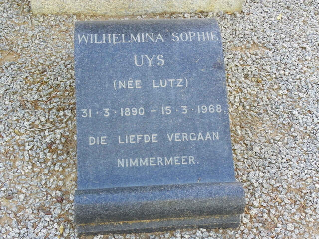 UYS Wilhelmina Sophie nee LUTZ 1890-1968