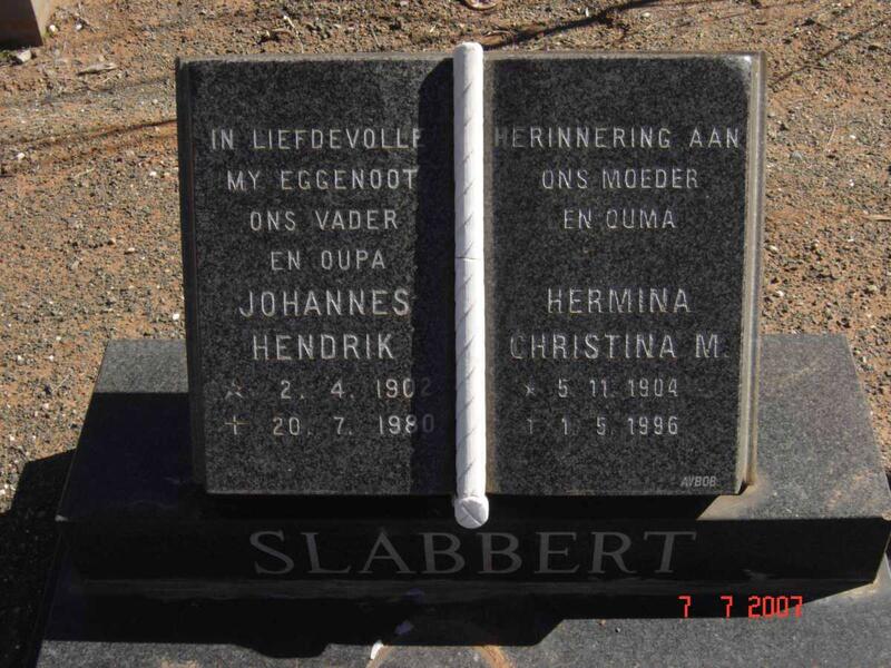 SLABBERT Johannes Hendrik 1902-1980 & Hermina Christina M. 1904-1996