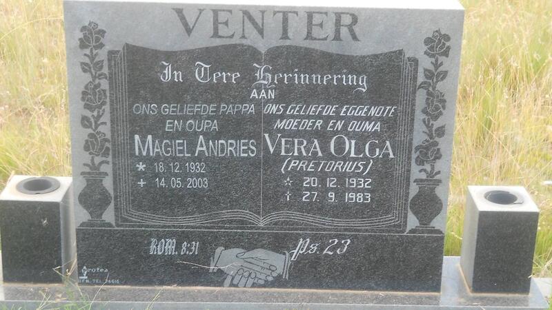 VENTER Magiel Andries 1932-2003 & Vera Olga PRETORIUS 1932-1983