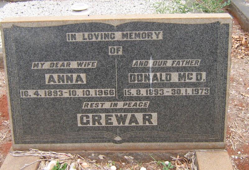 GREWAR Donald Mc D. 1893-1973 & Anna 1893-1966