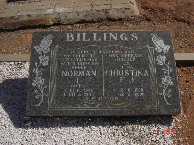 BILLINGS Norman E. 1942-1993 & Christina F.J. 1930-2000