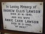 LAWSON Andrew Ellis -1941 & Annie Carr -1961