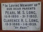 LONG Clarence Horatio Leslie 1888-1959 & Pearl Mary Sarah 1890-1953
