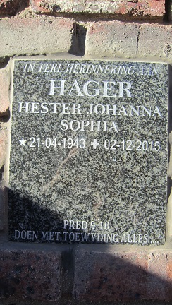 HAGER Hester Johanna Sophia 1943-2015