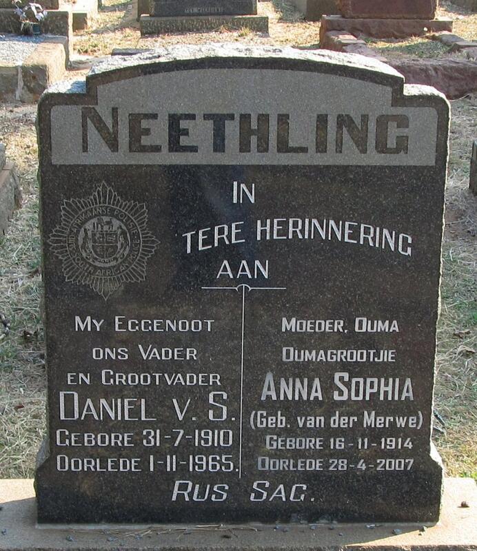 NEETHLING Daniel v.S. 1910-1965 & Anna Sophia VAN DER MERWE 1914-2007