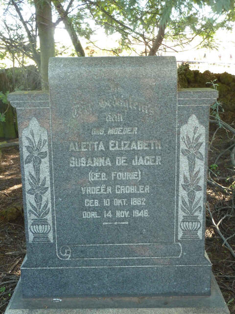 JAGER Aletta Elizabeth Susanna, de formerly GROBLER nee FOURIE 1862-1946