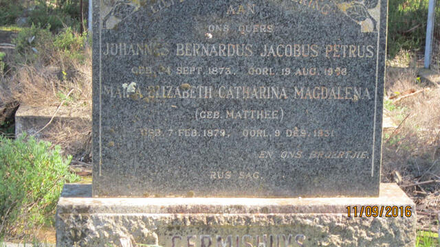 GERMISHUYS Johannes Bernardus Jacobus Petrus 1873-19?6 & Maria Elizabeth Catharina Magdalena MATTHEE 1879-1931