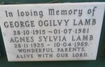 LAMB George Ogilvy 1915-1981 & Agnes Sylvia 1925-1989