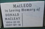 MacLEOD Donald Macleay 1924-2007