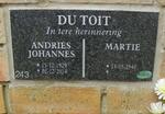 TOIT Andries Johannes, du 1929-2014 & Martie 1940-