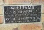 WILLIAMS Petrus Paulus 1929-2007 & Antonetta Christofelina 1939-2016